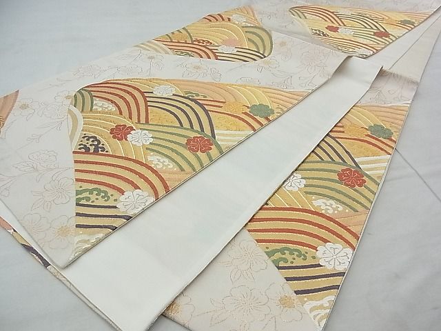 平和屋着物◎六通柄袋帯 唐織 青海波枝垂れ桜 金糸 逸品 BAAH5316if