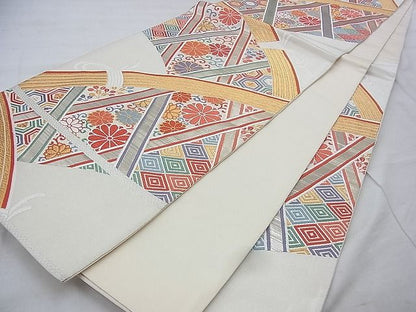 平和屋着物◎六通柄袋帯 唐織 竹垣花唐草文 金銀糸 逸品 BAAI0414if