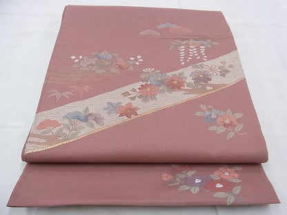平和屋着物◎太鼓柄袋帯 春秋花文 金糸 逸品 BAAI0405if