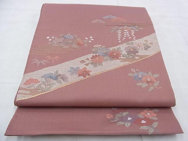平和屋着物◎太鼓柄袋帯 春秋花文 金糸 逸品 BAAI0405if