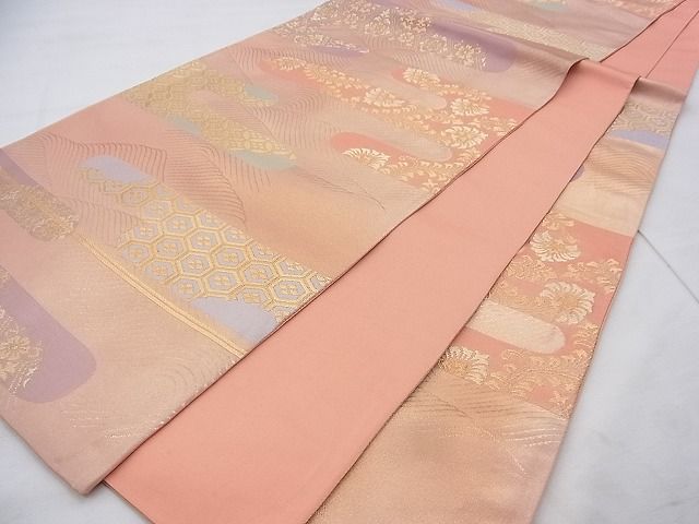 平和屋着物◎六通柄袋帯 慶長錦 霞有職文 金糸 逸品 BAAI0417if