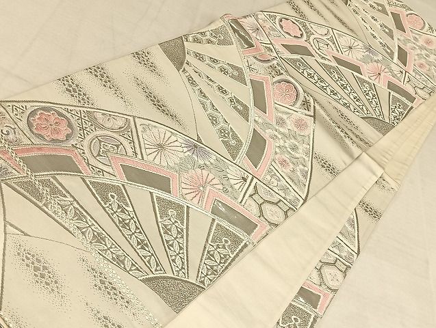 平和屋着物◎六通柄袋帯 唐織 源氏車花文 プラチナ箔 正絹 逸品 AAAI5380Bsw