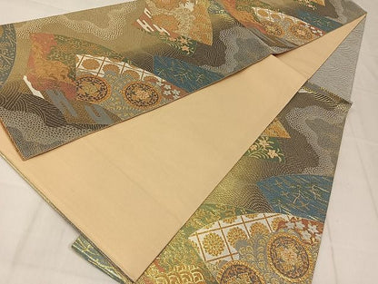 平和屋着物◎六通柄袋帯 地紙重ね吉祥文 金糸 正絹 逸品 AAAI7397Bnf