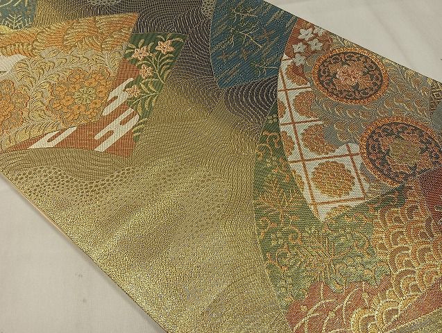 平和屋着物◎六通柄袋帯 地紙重ね吉祥文 金糸 正絹 逸品 AAAI7397Bnf