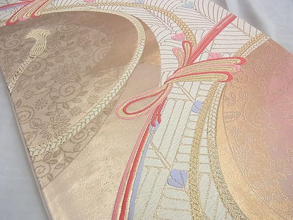 平和屋着物◎六通柄袋帯 唐織 松葉 金糸 逸品 BAAI0357du