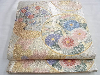 平和屋着物◎佐賀錦 六通柄袋帯 花丸文 金銀糸 逸品 BAAI0352du