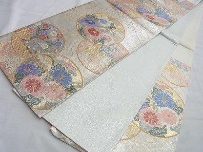 平和屋着物◎佐賀錦 六通柄袋帯 花丸文 金銀糸 逸品 BAAI0352du