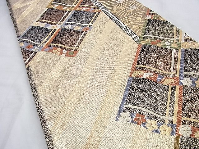 平和屋着物◎佐賀錦 六通柄袋帯 草花文 金糸 逸品 BAAI0368du