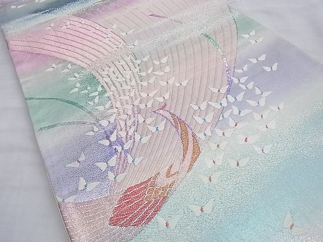 平和屋着物◎六通柄袋帯 唐織 孔雀 銀糸 逸品 BAAI0369du