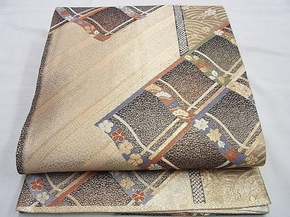 平和屋着物◎佐賀錦 六通柄袋帯 草花文 金糸 逸品 BAAI0368du