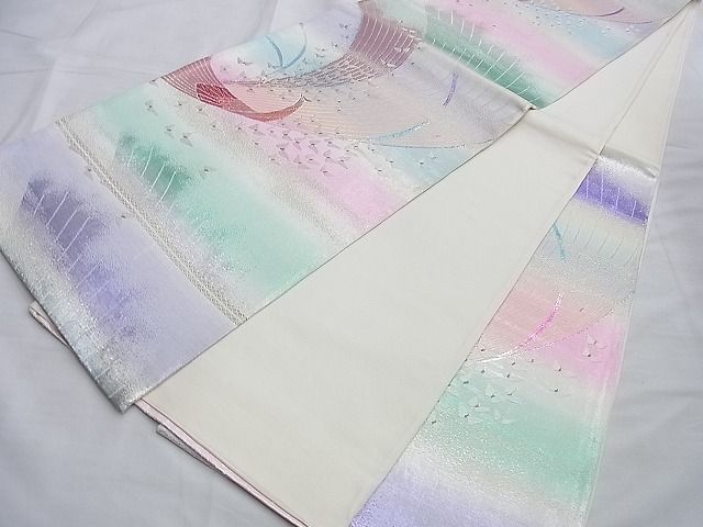 平和屋着物◎六通柄袋帯 唐織 孔雀 銀糸 逸品 BAAI0369du