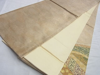 平和屋着物◎太鼓柄袋帯 切嵌 草花文 金糸 逸品 BAAI0388du