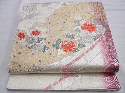 平和屋着物◎六通柄袋帯 唐織 宴幕 花鳥文 金銀糸 逸品 BAAI0381du