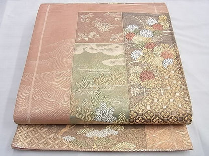 平和屋着物◎六通柄袋帯 唐織 草花文 金糸 逸品 BAAI0524du