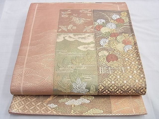 平和屋着物◎六通柄袋帯 唐織 草花文 金糸 逸品 BAAI0524du