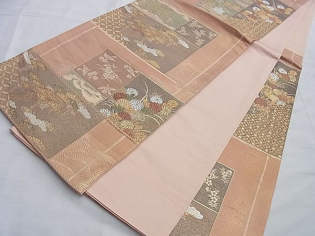 平和屋着物◎六通柄袋帯 唐織 草花文 金糸 逸品 BAAI0524du