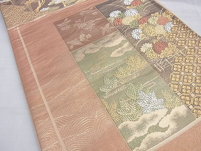 平和屋着物◎六通柄袋帯 唐織 草花文 金糸 逸品 BAAI0524du