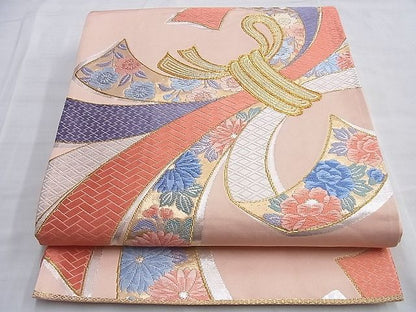 平和屋着物◎六通柄袋帯　唐織　束ね熨斗花文　金銀糸　逸品　BAAI0537du