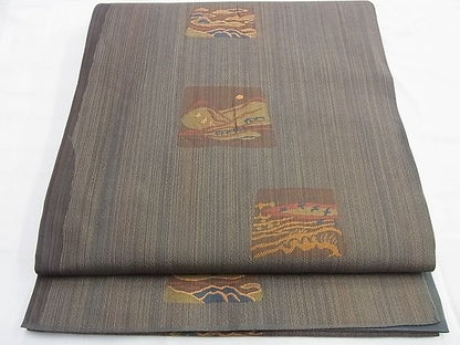 平和屋着物◎六通柄袋帯　風景文　逸品　BAAI0538du