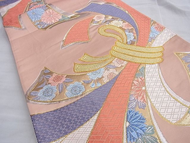 平和屋着物◎六通柄袋帯　唐織　束ね熨斗花文　金銀糸　逸品　BAAI0537du