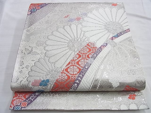 平和屋着物◎六通柄袋帯 唐織 菊 九百錦 銀糸 逸品 BAAI0535du