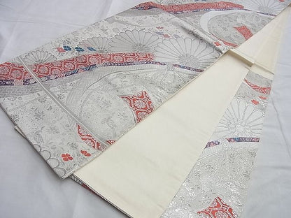 平和屋着物◎六通柄袋帯 唐織 菊 九百錦 銀糸 逸品 BAAI0535du