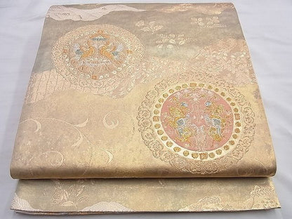 平和屋着物◎六通柄袋帯　狩猟丸文　金銀糸　逸品　BAAI0583du