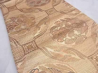 平和屋着物◎六通柄袋帯 花鳥文 金糸 逸品 BAAI0586du