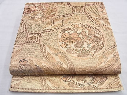 平和屋着物◎六通柄袋帯 花鳥文 金糸 逸品 BAAI0586du