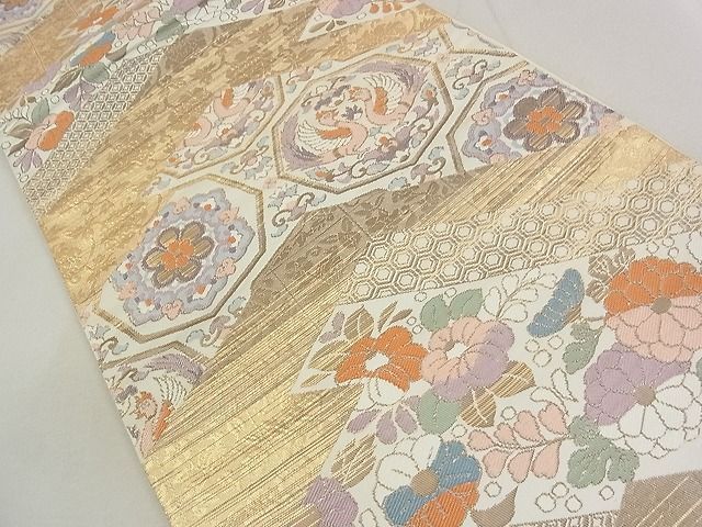 平和屋着物◎六通柄袋帯 唐織 向い鳥正倉院花文 金糸 逸品 DAAG5163jm