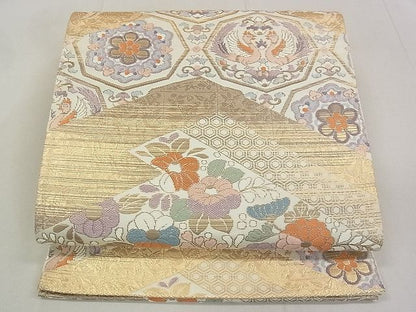 平和屋着物◎六通柄袋帯 唐織 向い鳥正倉院花文 金糸 逸品 DAAG5163jm