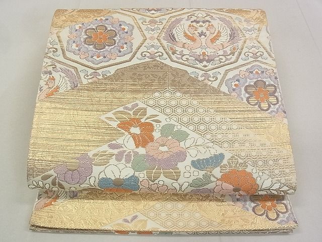 平和屋着物◎六通柄袋帯 唐織 向い鳥正倉院花文 金糸 逸品 DAAG5163jm