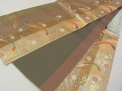 平和屋着物◎六通柄袋帯 片輪車花文 金糸 逸品 DAAG5165jm