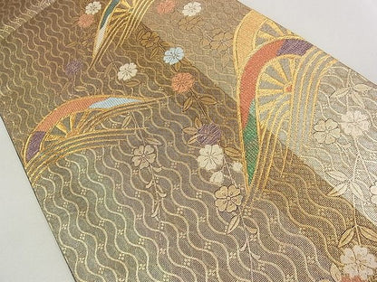 平和屋着物◎六通柄袋帯 片輪車花文 金糸 逸品 DAAG5165jm