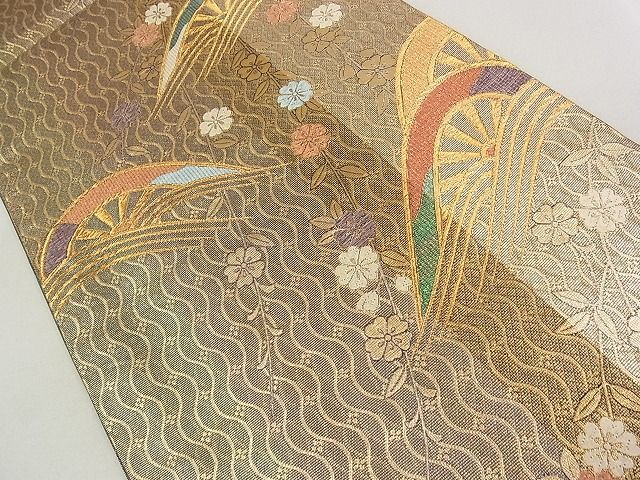 平和屋着物◎六通柄袋帯 片輪車花文 金糸 逸品 DAAG5165jm