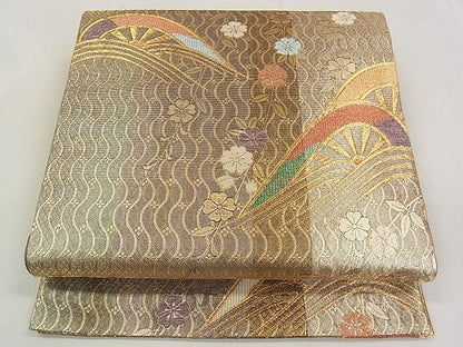 平和屋着物◎六通柄袋帯 片輪車花文 金糸 逸品 DAAG5165jm