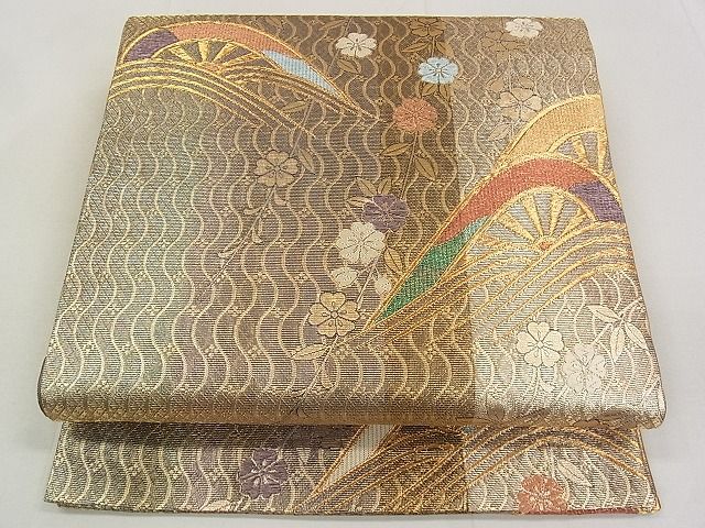 平和屋着物◎六通柄袋帯 片輪車花文 金糸 逸品 DAAG5165jm