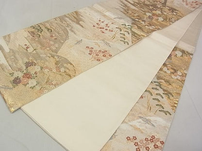 平和屋着物◎六通柄袋帯 唐織 風景飛鶴花文 金銀糸 逸品 DAAG5173jm