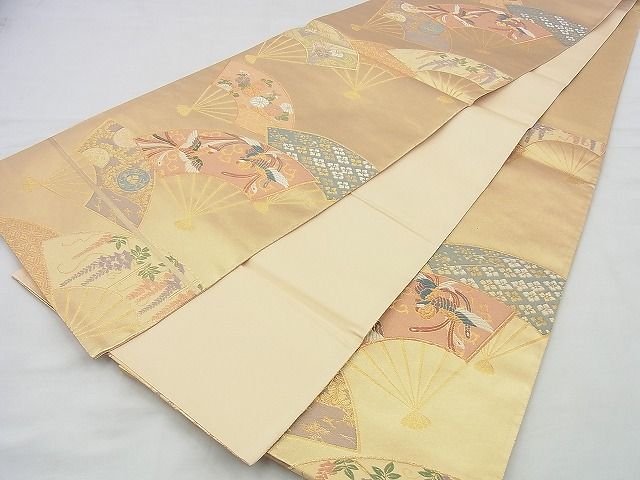 平和屋着物◎六通柄袋帯 唐織 鳳凰扇面散らし 金糸 逸品 BAAH2992jm