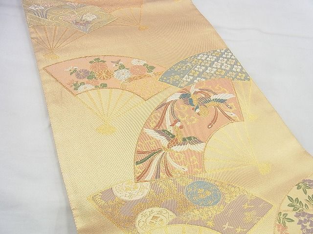 平和屋着物◎六通柄袋帯 唐織 鳳凰扇面散らし 金糸 逸品 BAAH2992jm