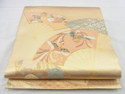 平和屋着物◎六通柄袋帯 唐織 鳳凰扇面散らし 金糸 逸品 BAAH2992jm