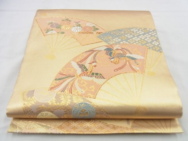 平和屋着物◎六通柄袋帯 唐織 鳳凰扇面散らし 金糸 逸品 BAAH2992jm