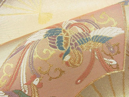 平和屋着物◎六通柄袋帯 唐織 鳳凰扇面散らし 金糸 逸品 BAAH2992jm