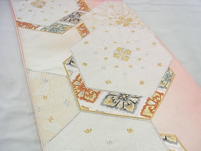 平和屋着物◎太鼓柄袋帯 唐織 花菱亀甲 金銀糸 逸品 BAAI4418jm