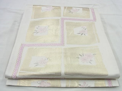 平和屋着物◎六通柄袋帯 唐織 格子花文 金糸 やまとオリジナル 逸品 BAAI4436jm