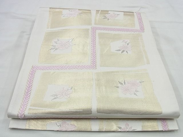 平和屋着物◎六通柄袋帯 唐織 格子花文 金糸 やまとオリジナル 逸品 BAAI4436jm