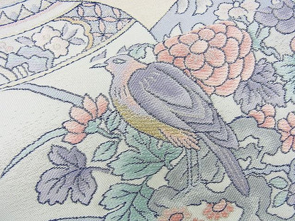 平和屋着物◎六通柄袋帯 唐織 陶器花鳥絵皿 金糸 逸品 BAAI4443jm