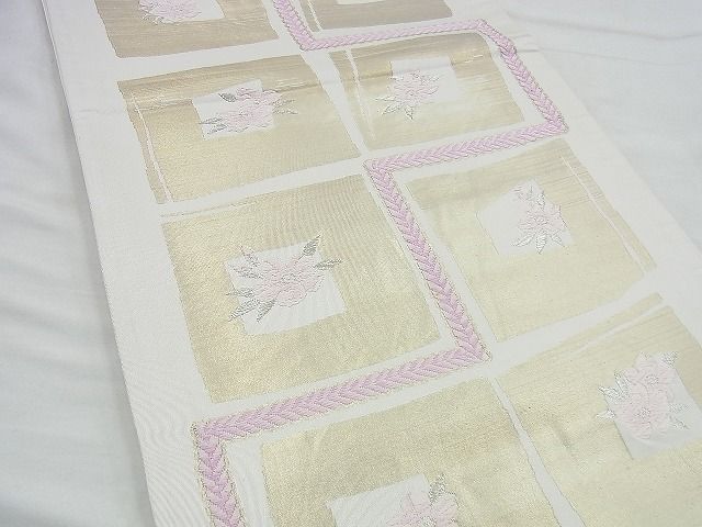 平和屋着物◎六通柄袋帯 唐織 格子花文 金糸 やまとオリジナル 逸品 BAAI4436jm