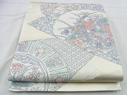 平和屋着物◎六通柄袋帯 唐織 陶器花鳥絵皿 金糸 逸品 BAAI4443jm