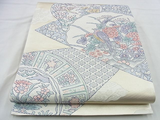 平和屋着物◎六通柄袋帯 唐織 陶器花鳥絵皿 金糸 逸品 BAAI4443jm